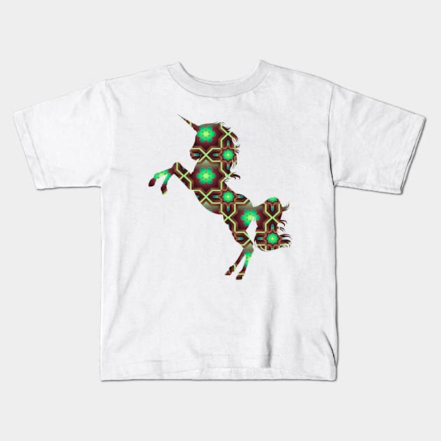 Green Flowers Unicorn Design Unique Kids T-Shirt by GreenCowLand